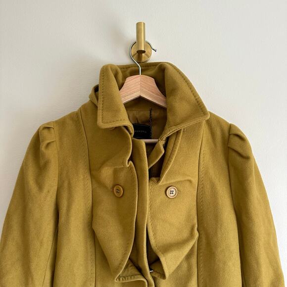 BCBGMAXAZRIA Wool-Cashmere Ruffle Zip Up Pea Coat Green Ochre S - Picture 4 of 14